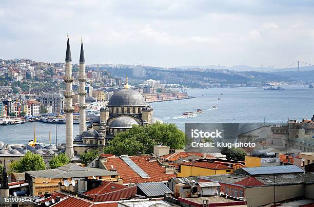 View Of Yeni Moscque And Bosphorus Istanbul Stock Photo - Download Image Now - Architecture, Beyoglu, Blue