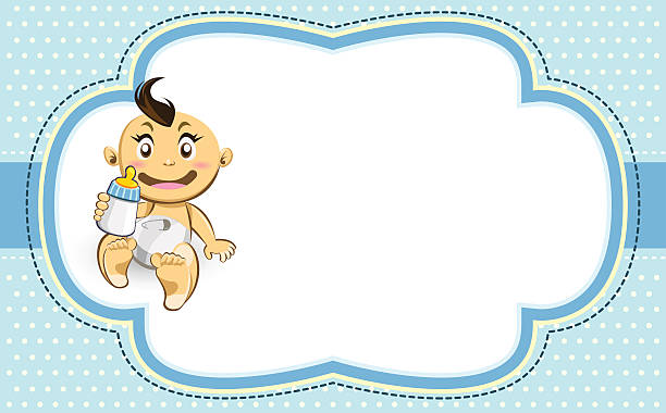 illustrations, cliparts, dessins animés et icônes de bébés garçons orné de bulle bleue - invitation announcement message diaper little boys