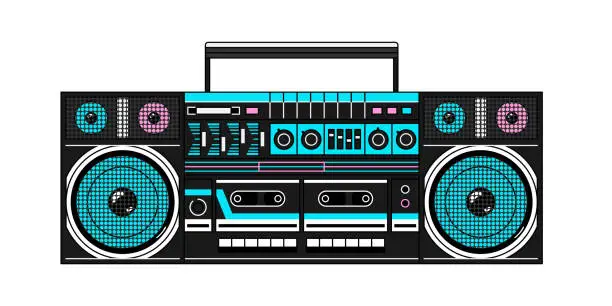Vector illustration of Retro boombox cassette player in 90s, y2k neon style isolated vector illustration
