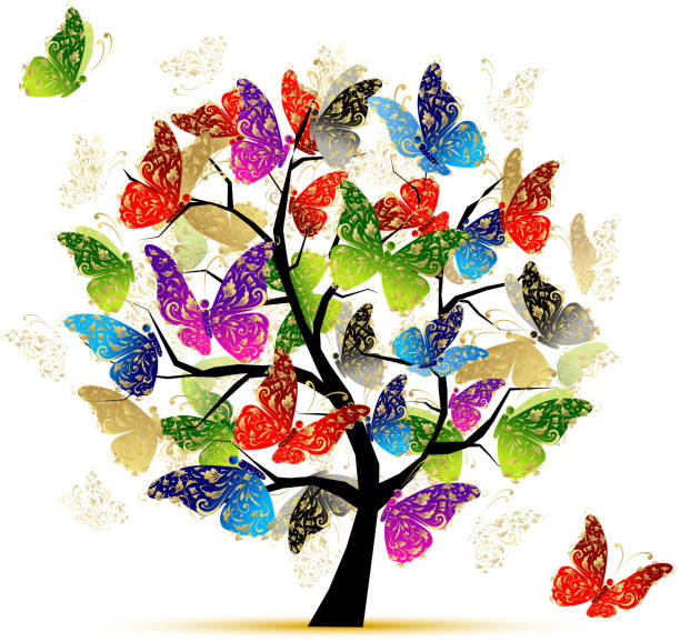 Art tree with butterflies for your design vector art illustration
