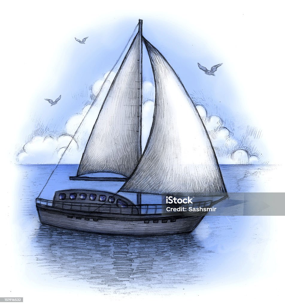 Иллюстрация sailing boat - Стоковые иллюстрации Акварельная живопись роялти-фри
