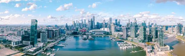 Docklands, Melbourne CBD captured with a drone from Yarra river