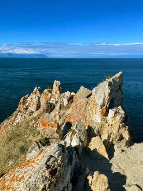 Rock on Cape Sagan-Khushun on Olkhon Island. Baikal, Russia