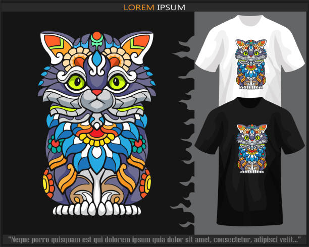 istock Colorful cat mandala arts isolated on black and white t shirt. 1519205038