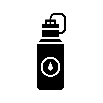 Thermos flask black line and fill vector icon with clean lines and minimalist design, universally applicable across various industries and contexts. This is also part of an icon set.
