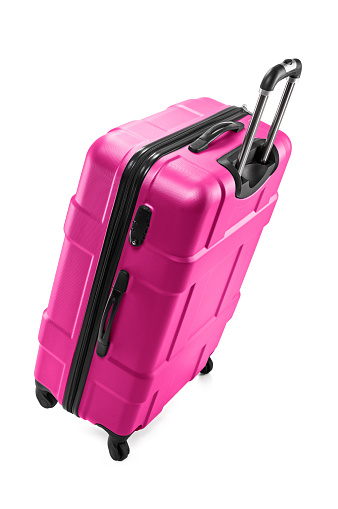 Stylish Suitcase on Color Background