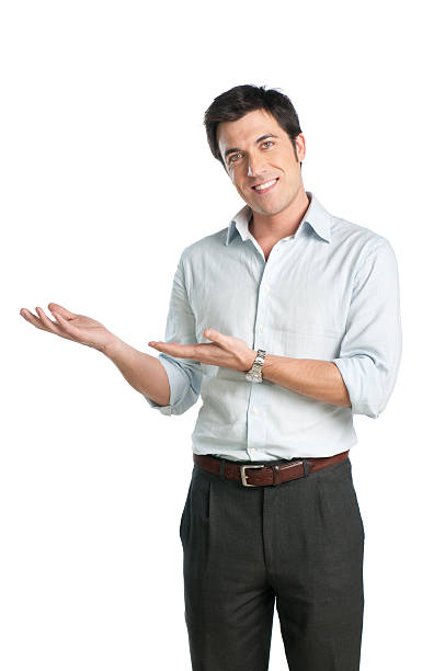 istock Smiling man with arms in a presentation motion 151922541