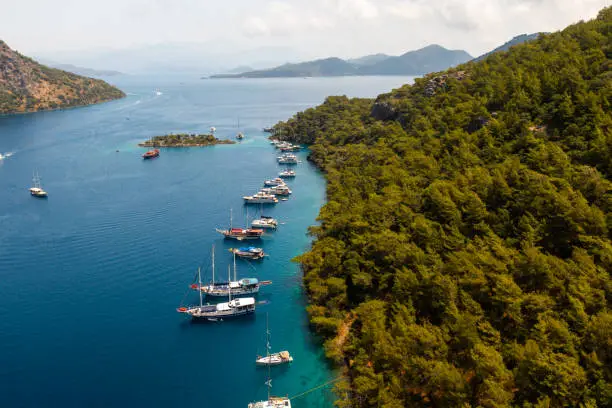 Photo of Gocek, Fethiye Muğla, Turkey A sailing yacht in Gocek, on Turkey's Aegean coast.