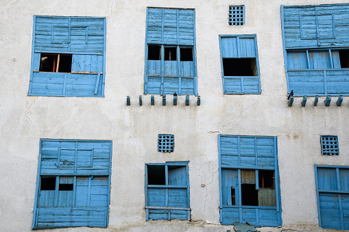 Jeddah, Saudi Arabia - December 21, 2022: Traditional house decoration. The unique architecture of the medieval Arab city. Historic Jeddah.