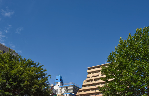 Apartment house and blue sky. Tokyo Japan.