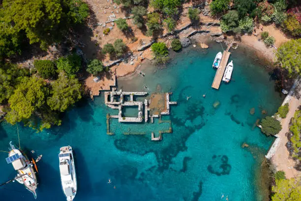 Photo of Gocek, Fethiye Muğla, Turkey A sailing yacht in Gocek, on Turkey's Aegean coast.