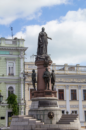 The symbol of Odessa - a bronze monument to Catherine the Great in Odessa, Ukraine