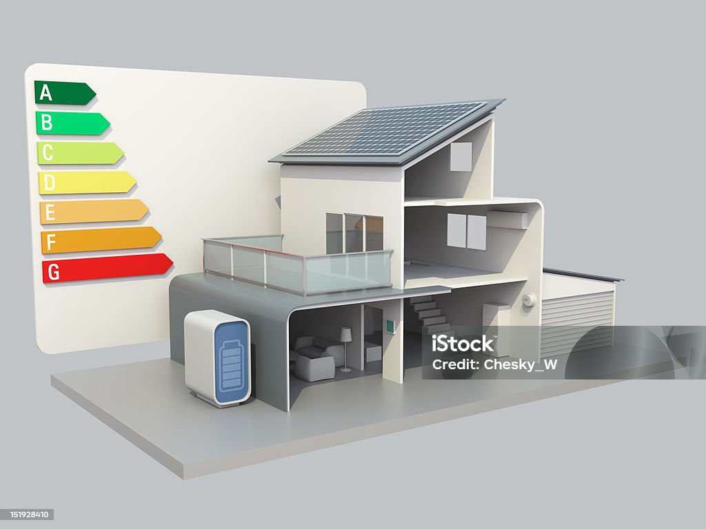 Smart maison avec efficacité énergétique tableau - Photo de Panneau solaire libre de droits