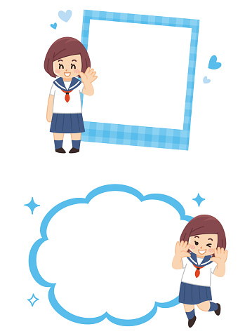 Students Message Frame Illustration Set Of Female Students And Frames Photo Frame Speech ...