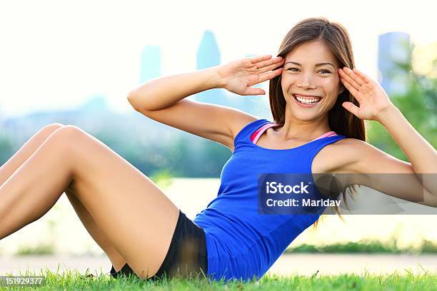 Exercise Woman Sit Ups Workout Stock Photo - Download Image Now - Asian and Indian Ethnicities, One Woman Only, Sit-ups