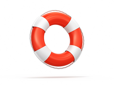 Life buoy isolated on white background. Horizontal composition with copy space. Clipping path is included.