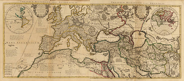pax romana - map world map globe old stock-fotos und bilder