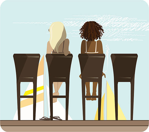 illustrazioni stock, clip art, cartoni animati e icone di tendenza di beach café e vele - nautical vessel women human hair yacht