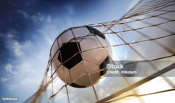 Soccer Ball Making Goal In Net Stock Photo - Download Image Now - Soccer, Net - Sports Equipment, Goal - Sports Equipment