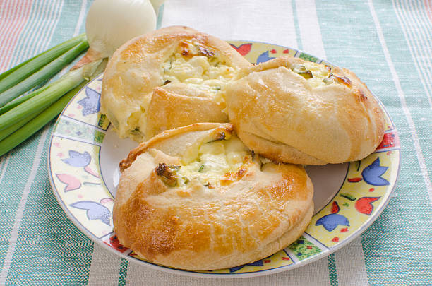 knishes con formaggio e cipollotti - farmers cheese foto e immagini stock