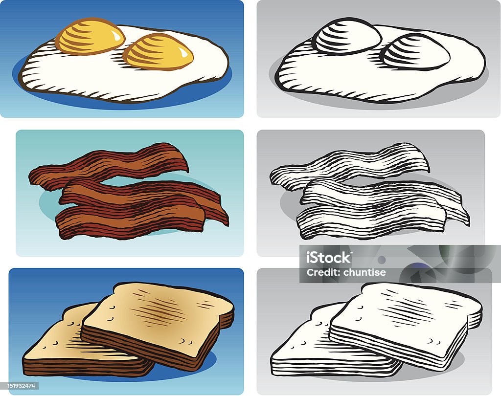 Grabado estilo alimentos de desayuno - arte vectorial de Tocino ahumado libre de derechos