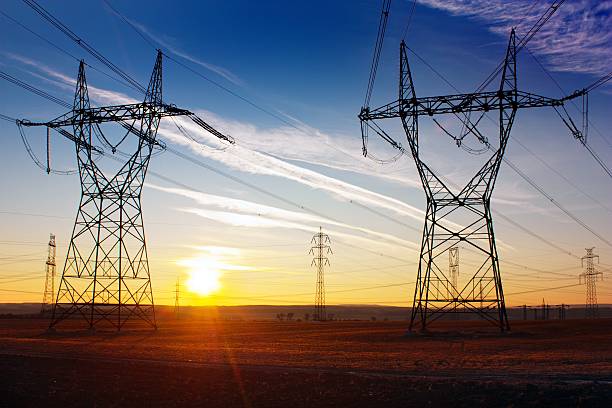 istock Electricity pylons and sunset 151933989