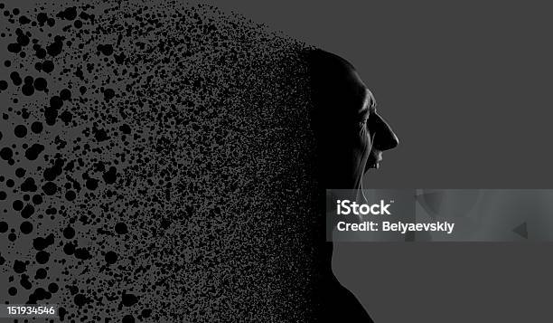 A Man Screaming While His Backside Disintegrates Stock Photo - Download Image Now - Insanity, Concepts, Human Face