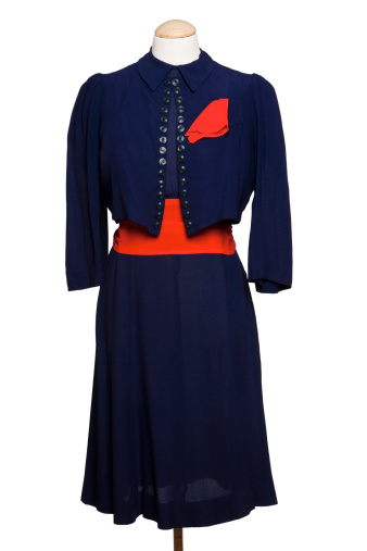Vintage 40s blue gabardine dress with matching blazer.