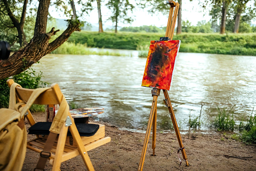 Creative artist's outdoor easel and chair
