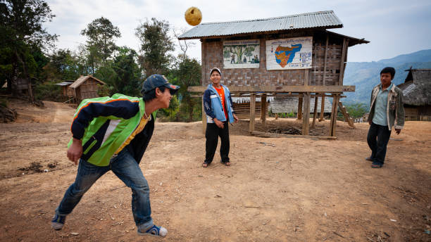 an afternoon game of sepak takraw - sepaktakraw imagens e fotografias de stock