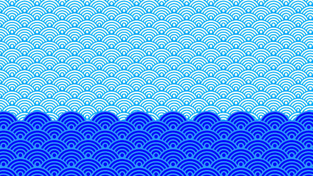 istock Seigaiha Background - Blue Japanese Waves Seascape 1519403761