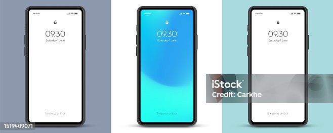 istock 3D realistic high quality smartphone mockup with isolated background. Smart phone mockup collection. Device front view. 3D mobile phone with shadow on white background. 1519409071