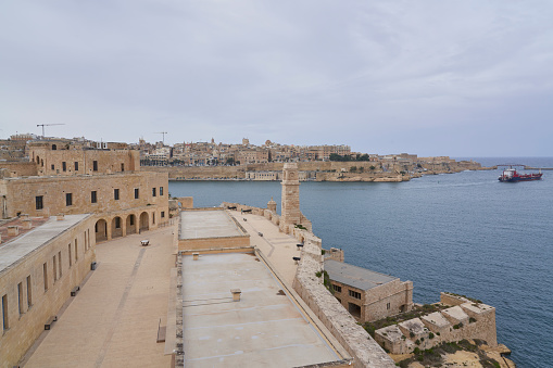 Valetta, Malta -  June 6, 2023: Historic Fort Saint Angelo in Grand Harbour, Valetta, Malta