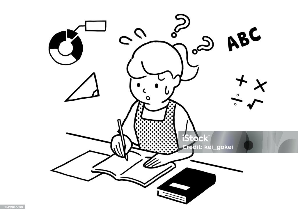 Students Problem Drawing Vector Illustration Material Teens Girls Students Who Have Difficulty ...