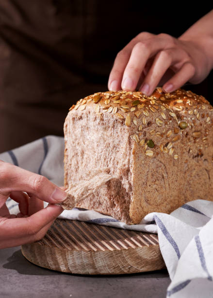 Closeup shot of whole wheat bread, indoor shot, healthy breakfast