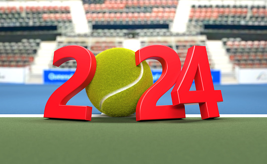 New Year 2024 Creative Design Concept with Tennis ball - 3D Rendered Image