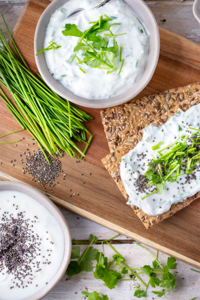 istock Crispbread, fresh curd, herbs and chia seeds 1519568108