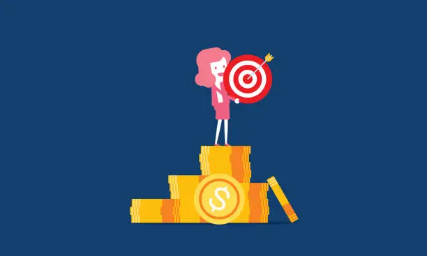 Vector illustration of Successful businesswoman hitting the target, Target success