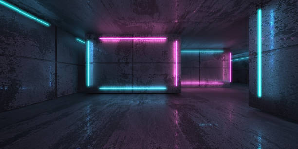istock Neon and neon beams in the dark room 1519609398