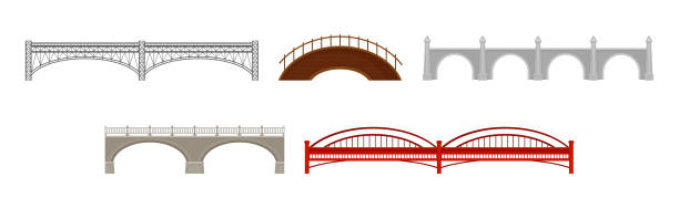 手すり子ベクター画像セットを備えた金属とコンクリートで作られた橋 - cornerstone stability stone construction site点のイラスト素材／クリップアート素材／マンガ素材／アイコン素材