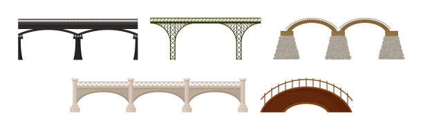 мосты из металла и бетона с векторным набором балясин - cornerstone stability stone construction site stock illustrations