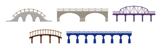 Vector illustration of Bridges Made of Metal and Concrete with Baluster Vector Set