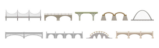 мосты из металла и бетона с векторным набором балясин - cornerstone stability stone construction site stock illustrations