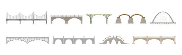 Vector illustration of Bridges Made of Metal and Concrete with Baluster Vector Set