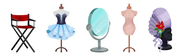 Vector illustration of Theatrical Dressing Room Objects and Accessory Vector Set