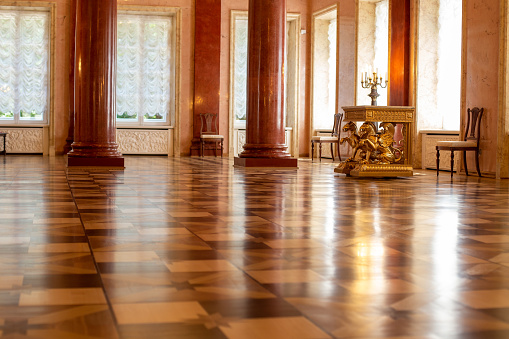 Classic parquet, lacquered wooden floor in string style
