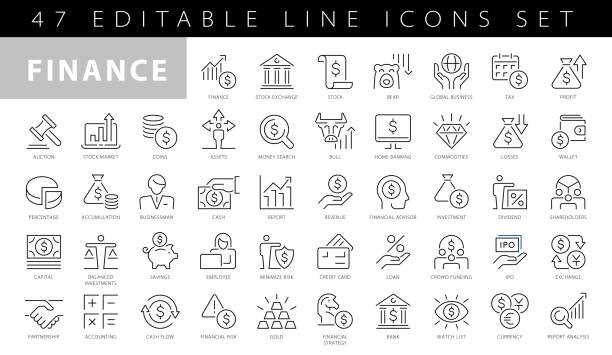 finance line coins icons - finans stock illustrations
