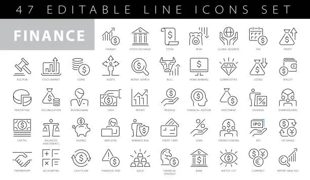 Vector illustration of Finance Line Coins Icons