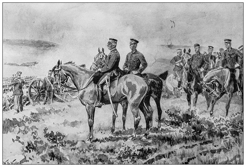 Antique image from British magazine: Military manoeuvres, Wilts and Dorset, Lord Wolseley inspection, Salisbury plain