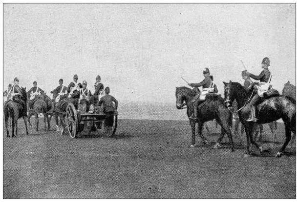 istock Antique image from British magazine: Military manoeuvres, Wilts and Dorset, Laying telegraph wires 1519639990